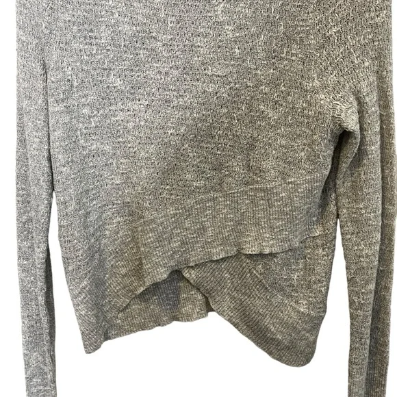 Free People Linen Boho Wrap Crossover Long Sleeve Sweater Top Size S Gray - Picture 5 of 10